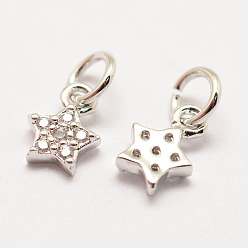 Real Platinum Plated Brass Micro Pave Grade AAA Cubic Zirconia Charms, Long-Lasting Plated, Star, Cadmium Free & Nickel Free & Lead Free, Real Platinum Plated, 8x5x2mm, Hole: 3mm