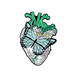 Средний Аквамарин Бабочка с хирургической эмалевой булавкой в форме сердца, Значок из сплава с электрофорезом с черным покрытием для корсажей, шарф, одежда, средний аквамарин, 27.9x17.8 мм