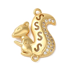 Real 18K Gold Plated Rack Plating Brass Micro Pave Clear Cubic Zirconia Connector Charms, Squirrel Links, Long-Lasting Plated, Lead Free & Cadmium Free, Real 18K Gold Plated, 21x18x2.5mm, Hole: 1.2mm