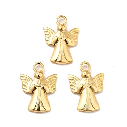 Real 18K Gold Plated Ion Plating(IP) 304 Stainless Steel Pendants, Angel Charms, Real 18K Gold Plated, 19.5x14x2.5mm, Hole: 3mm