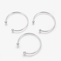 Silver Brass Torque Bangle Making, End with Removable Round Beads, Cuff Bangles, Silver Color Plated, 2-3/8 inch(6.2cm), 3mm