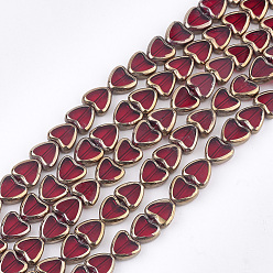 Rouge Perles en verre electroplate, bord plaqué, cœur, rouge, 10x10x4mm, Trou: 1mm, Environ 30 pcs/chapelet, 11.4 pouce