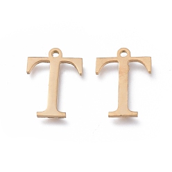 Letter T 304 Stainless Steel Charms, Greek Alphabet, Golden, Letter.T, 14x10.5x1mm, Hole: 1.2mm