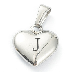 Letter J Pendentifs en acier inoxydable, coeur avec lettre noire, couleur inox, letter.j, 304mm, Trou: 16x16x4.5mm