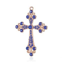 Saphir Alliage strass gros pendentifs, clenchee croix latine, or et de lumière, saphir, 73x51x5mm, Trou: 3mm
