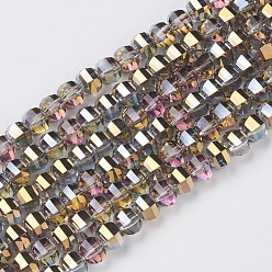 Golden Plated Electroplate Glass Beads Strands, Faceted, Rondelle, Half Plated, Golden Plated, 8x6mm, Hole: 1.2mm, about 78~79pcs/strand, 18.9 inch(48cm)