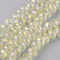 Champagne Yellow Electroplate Glass Beads Strands, AB color Plated, Faceted, Rondelle, Champagne Yellow, 6x4~5mm, Hole: 0.8~1mm, about 88~92pcs/strand, 15.5 inch~16 inch(39~45cm)