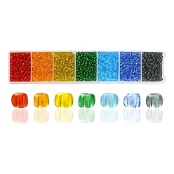 Mixed Color 1400Pcs 7 Colors Glass Seed Beads, Transparent, Round, 8/0, Mixed Color, 3mm, Hole: 1mm,  200pcs/colors