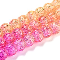 Orange Spray Painted Crackle Glass Beads Strands, Gradient Color, Segmented Multi-color Beads, Round, Orange, 6mm, Hole: 1mm, about 60pcs/strand, 14.96~15.04 inch(38~38.2cm)