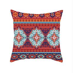 Red Burlap Turkish Floral Pattern Pillow Case, Square Cushion Cover, for Sofa Bed Decoration, Red, 450x450mm