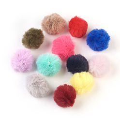 Mixed Color Handmade Faux Rabbit Fur Pom Pom Ball Covered Pendants, Fuzzy Bunny Hair Balls, with Elastic Fiber, Mixed Color, 30~40mm, Hole: 2x4mm