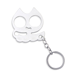 Silver Alloy Cat Head Shape Defense Keychain, Window Glass Breaker Charm Keychain with Iron Findings, Silver, 60x53mm