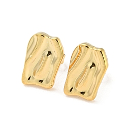 Real 18K Gold Plated 304 Stainless Steel Stud Earrings, Twist Rectangle, Real 18K Gold Plated, 13x8.5mm
