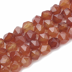 Carnelian Natural Carnelian Beads Strands, Faceted, Dyed, Star Cut Round Beads, 10x9~10mm, Hole: 1mm, about 36~38pcs/strand, 14.2~14.6 inch