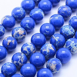Королевский синий Синтетические имперские нитки из бисера яшмы, круглые, королевский синий, 8~8.5 мм, отверстие : 1 мм, около 49 шт / нитка, 15.7 дюйм (40 см)