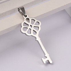 Stainless Steel Color Key 304 Stainless Steel Pendants, Stainless Steel Color, 37x15.5x2mm, Hole: 7x4mm