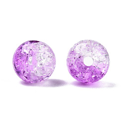 Orchid Transparent Crackle Acrylic Beads, Imitation Leopard Skins, Round, Orchid, 10x9mm, Hole: 2mm, about 920pcs/500g