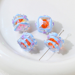 Cube Perles acryliques transparentes, perles peintes à la main, cahoteuse, facette, cube, 18x15mm