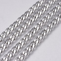 Stainless Steel Color 304 Stainless Steel Cuban Link Chains, Chunky Curb Chains, Unwelded, Stainless Steel Color, 8x5x1.5mm