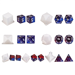 Blanc 7 ensembles 7 moules en silicone de style diy dés, moules de résine, outils de moule d'artisanat en argile, triangle & bicône & polygone & cube & cône, blanc, 1 ensemble / style
