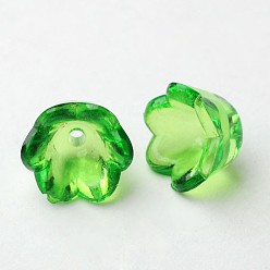 Green Transparent Acrylic Beads, Flower Cap, Green, Dyed, about 10mm wide, 6mm thick, hole:1.5mm, about1900pcs/500g
