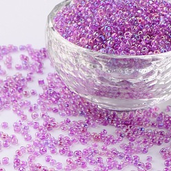Purple 12/0 Glass Seed Beads, Trans.Inside Colours Rainbow Round, Purple, 2mm, about 30000pcs/pound
