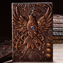 Red Copper 3D Embossed PU Leather Notebook, A5 Phoenix Pattern Journal, for School Office Supplies, Red Copper, 215x145mm