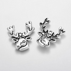Antique Silver Tibetan Style Alloy Beads, Christmas Reindeer/Stag, Cadmium Free & Nickel Free & Lead Free, Antique Silver, 25x22mm, Hole: 1.5mm