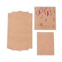BurlyWood Kraft Paper Boxes and Necklace Jewelry Display Cards, Packaging Boxes, with Feather Pattern, BurlyWood, Folded Box Size: 7.3x5.4x1.2cm, Display Card: 7x5x0.05cm