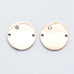 Oro Rosa 316 conectores de eslabones de circonita cúbica micropave de acero inoxidable quirúrgico, plano y redondo, Claro, oro rosa, 15x2 mm, agujero: 1 mm