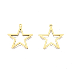 Real 18K Gold Plated Ion Plating(IP) 201 Stainless Steel Pendants, Star, Real 18K Gold Plated, 26x25x1.5mm, Hole: 1.2mm