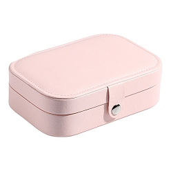 Pink Rectangle PU Leather Jewelry Set Organizer Box with Snap Button, Portable Travel Jewelry Case for Earrings, Rings, Necklaces, Pink, 16x11x5cm