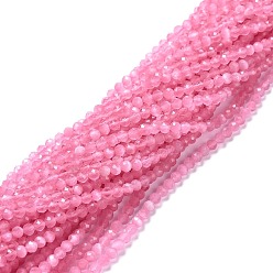 Hot Pink Cat Eye Beads Strands, Round, Faceted, Hot Pink, 3mm, Hole: 0.2mm, 14.17 inch(36cm), 122pcs/strand