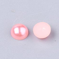 Pink ABS Plastic Imitation Pearl Cabochons, Half Round, Pink, 10x5mm