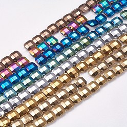 Mixed Color Electroplated Non-magnetic Synthetic Hematite Beads Strands, Faceted, Square, Mixed Color, 8x8x3mm, Hole: 0.5mm, about 50pcs/strand, 15.9 inch(40.5cm)