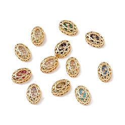 Mixed Color Eco-friendly Brass Micro Pave Cubic Zirconia Multi-strand Links, Rack Plating, Cadmium Free & Lead Free, Oval, Golden, Mixed Color, 12x8x5mm, Hole: 1.2mm