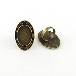 Bronze Antique Alliage réglable supports de bague de garniture ovale, avec anneau de fer tiges, sans plomb, bronze antique, bac: 18x25 mm, 18 mm, sur 180 pcs / 1000 g
