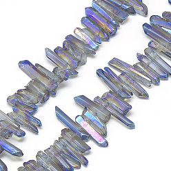 Royal Blue Natural Quartz Crystal Beads Strands, Rainbow Plated, Nuggets, Royal Blue, 10~36x4~10x4~10mm, Hole: 1mm, about 51pcs/strand, 15.35 inch(39cm)