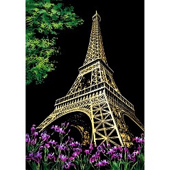Eiffel Tower Scratch Rainbow Painting Art Paper, DIY Night View of the City Scratchboard, with Paper Card and Sticks, Eiffel Tower Pattern, 40.5x28.5cm, 2pcs/set
