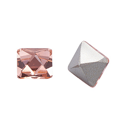 Light Padparadscha K9 Glass Rhinestone Cabochons, Pointed Back & Back Plated, Faceted, Square, Light Padparadscha, 8x8x8mm