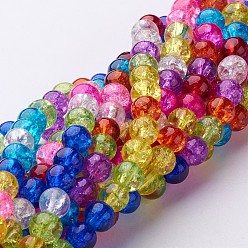 Mixed Color Crackle Glass Beads Strands, Round, Mixed Color, 6mm, Hole: 1mm, about 66pcs/strand, 16 inch