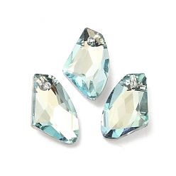 Light Blue Electroplated Glass Pendants, Back Plated, Faceted, Polygon, Light Blue, 19x11x5mm, Hole: 1.2mm
