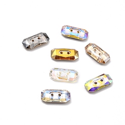 Mixed Color 2-Hole Rectangle Glass Rhinestone Buttons, Faceted, Mixed Color, 8x16x3.5mm, Hole: 1.2mm