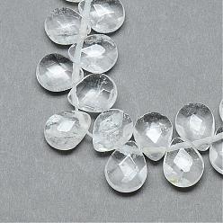 Cristal de Quartz Naturelles cristal de quartz brins de perles, cristal de roche, perles percées, facette, larme, 12x9~10x6mm, Trou: 1mm, Environ 30 pcs/chapelet, 11.81 pouce