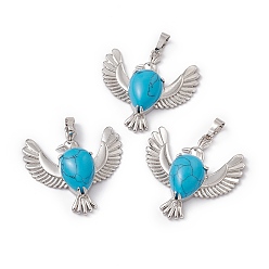 Synthetic Turquoise Synthetic Turquoise Pendants, Bird Charms, with Platinum Tone Brass Findings, Cadmium Free & Nickel Free & Lead Free, 36~37x37.5~38.5x9~9.5mm, Hole: 7.5x5mm