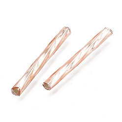 Rose Gold Plated Opaque Glass Twisted Bugle Beads, Round Hole, Rose Gold Plated, 25~26x2.5mm, Hole: 1mm, about 1500pcs/bag