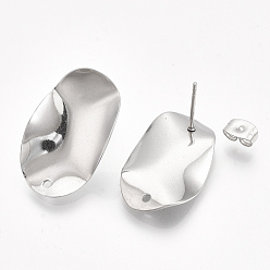 Stainless Steel Color 304 Stainless Steel Stud Earring Findings, with Ear Nuts/Earring Backs, Oval, Stainless Steel Color, 25x15.5mm, Hole: 1.4mm, Pin: 0.7mm