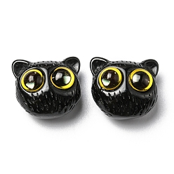 Yellow Opaque Resin Black Cat Shaped Beads with Glass Eye, Jewelry Decoration, Yellow, 16x18.5x12mm, Hole: 1.8mm