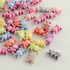 Mixed Color Craft Style Colorful Bunny Acrylic Beads, Rabbit with Heart, Mixed Color, 13.5x9x5mm, Hole: 2mm, about 1700pcs/500g