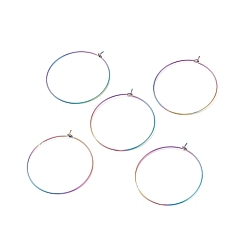 Rainbow Color Ion Plating(IP) 316 Surgical Stainless Steel Hoop Earrings Findings, Wine Glass Charms Findings, Rainbow Color, 39x35x0.7mm, 21 Gauge